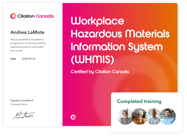 Training certificate and screen showing who has completed training.